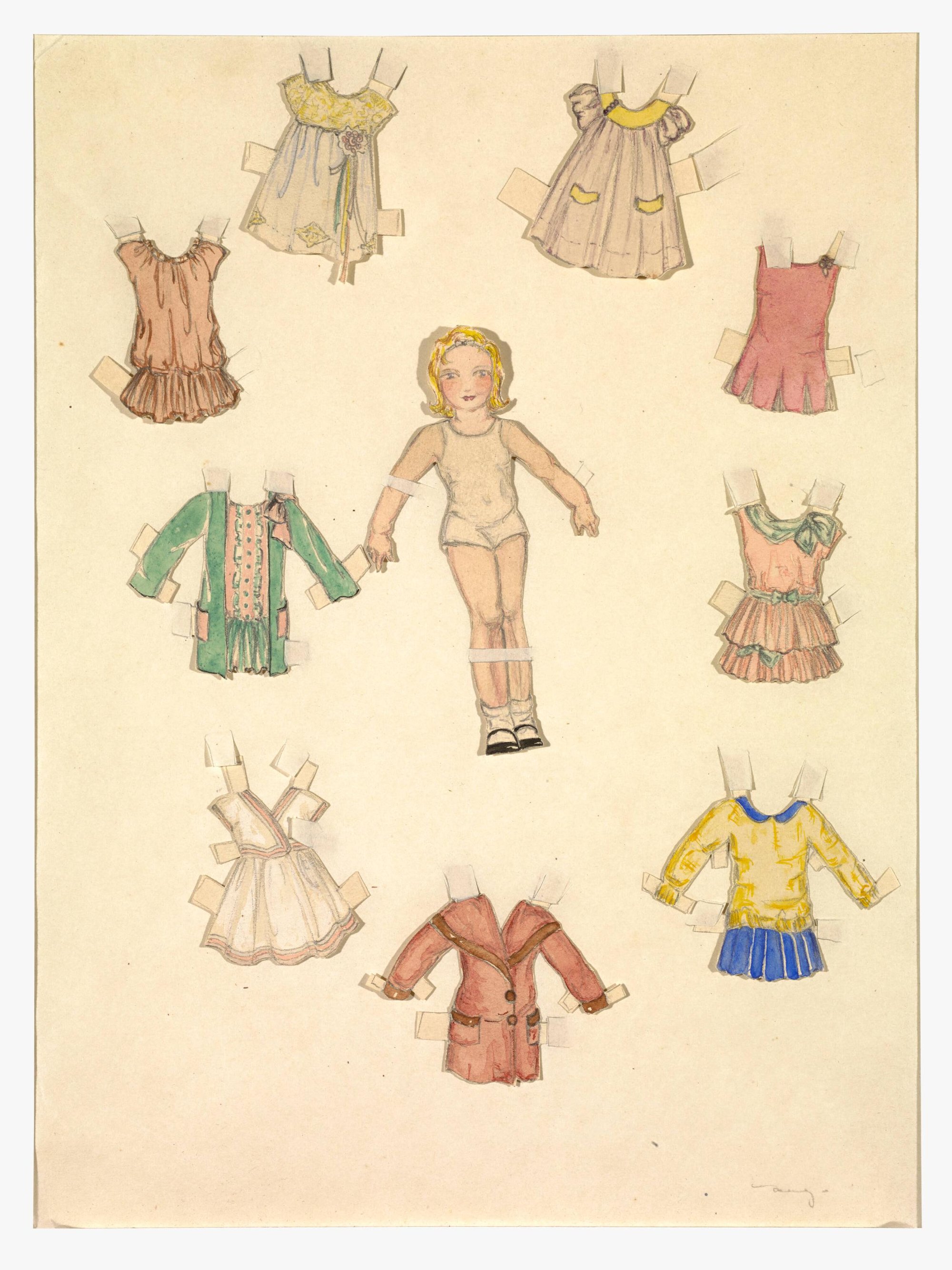 Ray Eames, Paper Doll Set, Ink & Watercolor